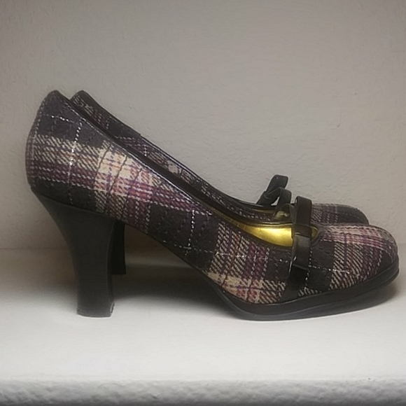 Plaid cute heels with bow - Picture 2 of 6